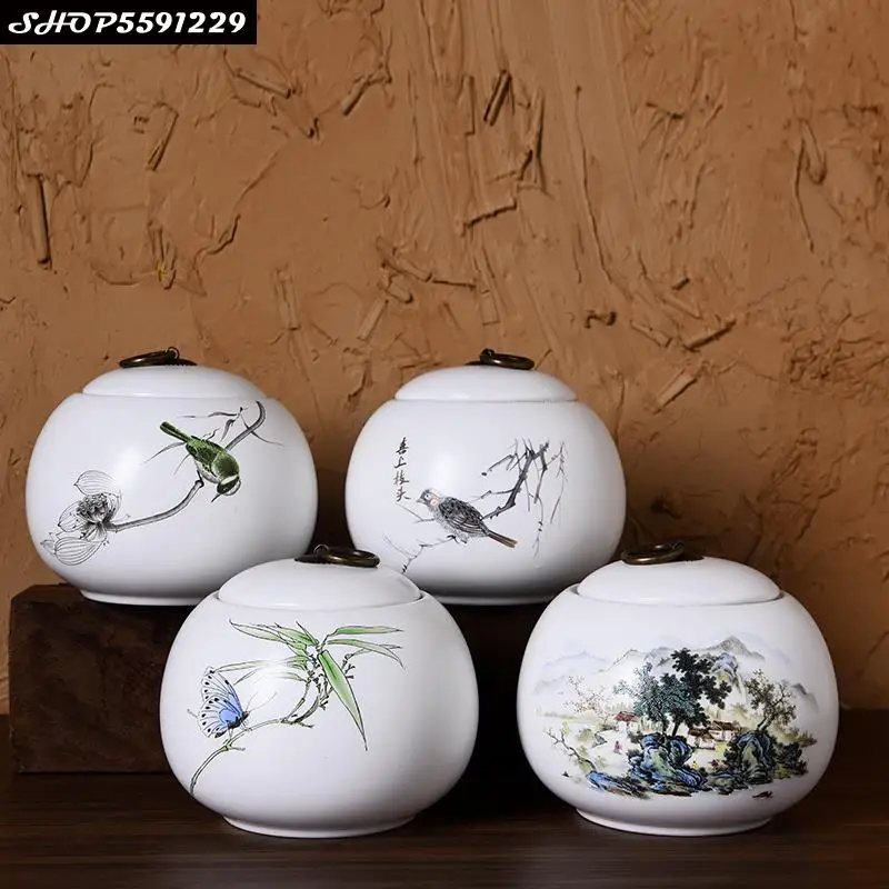 

Керамическая чайная подставка с крышкой, круглыми цветами, птицами и ландшафтом, простые аксессуары для чайного набора, коробка для хранени...