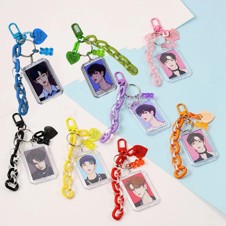 

Korean ID Photo Protect Case Keychain Bag Hanging Chain Mobile Phone Pendant Car Keys Keyring Bear Heart Chain Decor Couple Gift