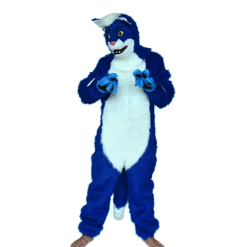 Смогите перемещать рот синий кот талисман костюм Fursuit Косплей Животное Хэллоуин