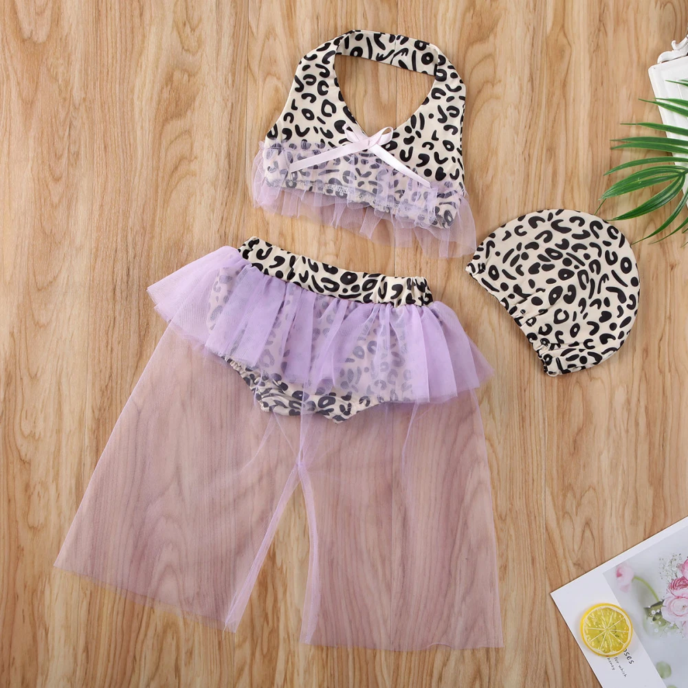 Новинка 2020 3 шт. детские купальники из тюля с леопардовым принтом для маленьких