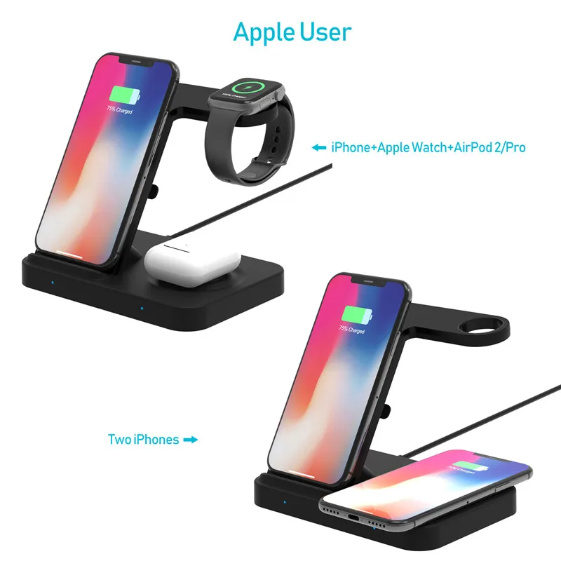 Qi Беспроводная зарядная док станция для IPhone Apple Watch Airpods Pro 10 Вт быстрая подставка