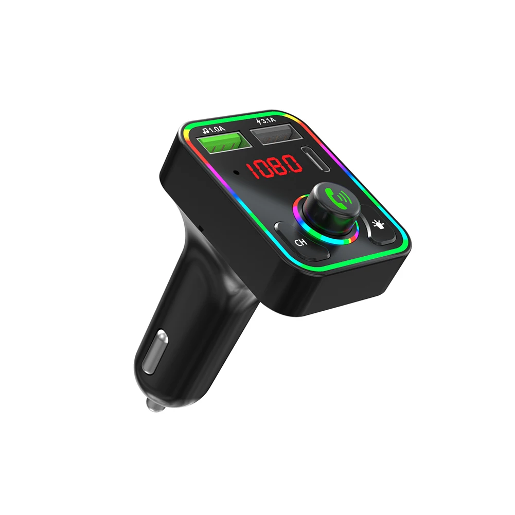 

Car Bluetooth 5.0 FM Transmitter MP3 Player 12V Wireless 3.1A USB PD Fast Charging Hands-free Call with Mic LED Lights