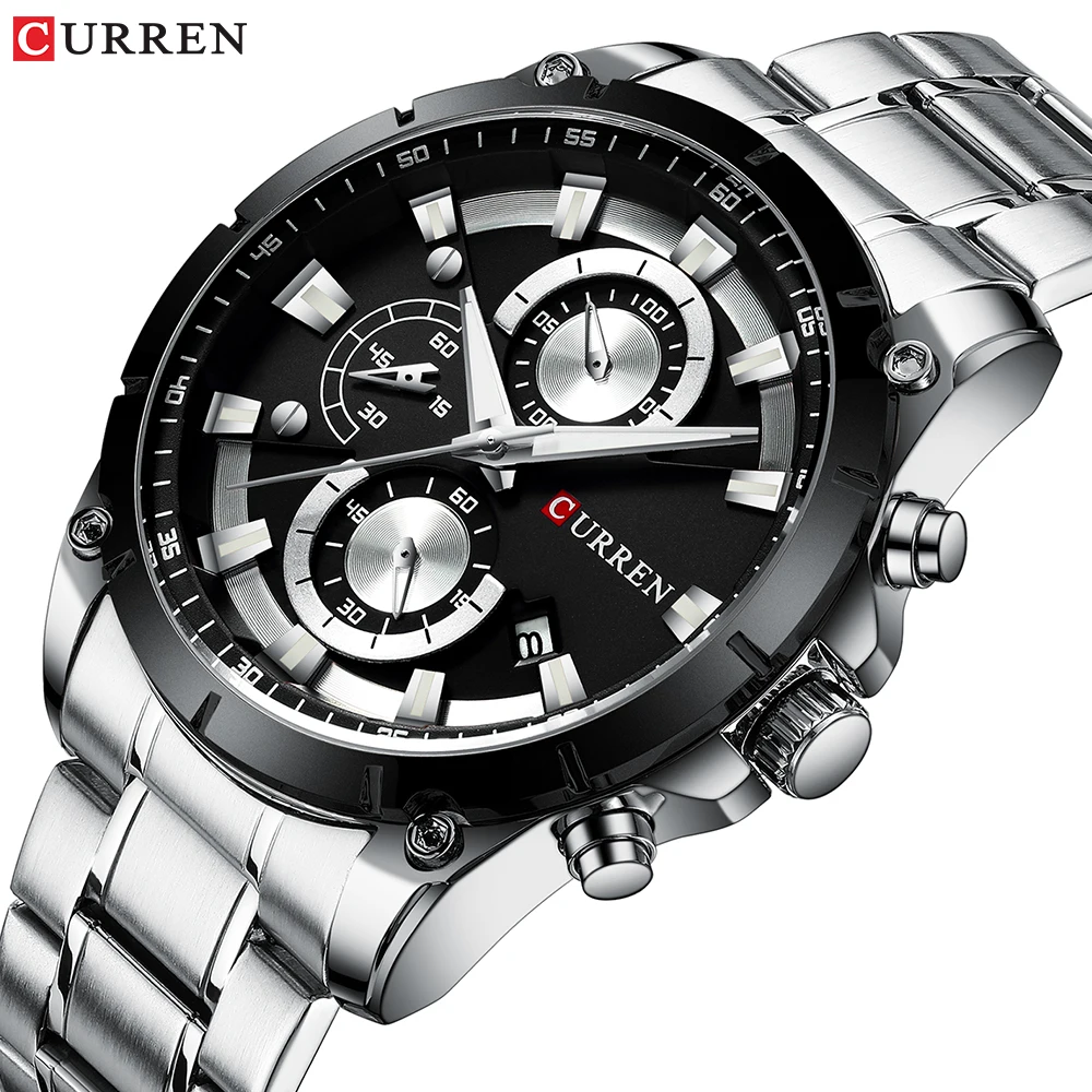 

Curren Quartz Watch Men 2021 Fashion Multifunction Sport Chronograph Watches Male Business Date Clocks 8360 With Silver Band