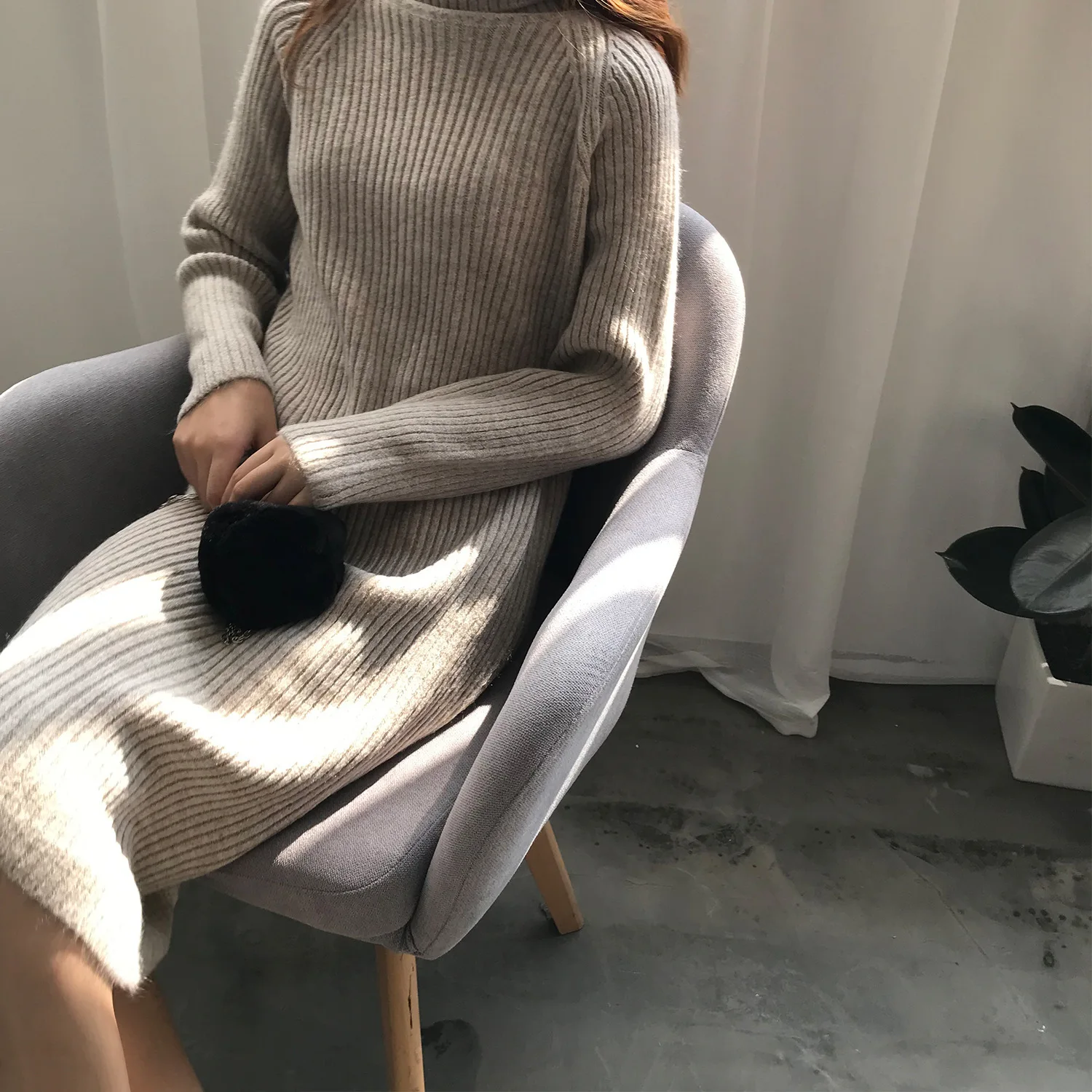 

2020 Winter Sweater Turtleneck Match Women Warm Long Pullovers Stretch Knitted Dress Female Pull Femme
