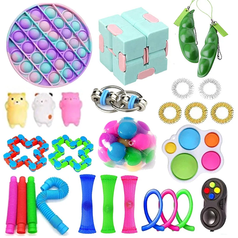

28Pcs Fidget Squeeze Toys Sets Kids Adult Simple Dimple Stress Relief Toy Kits Develop Children's Creations Visual Training Toy