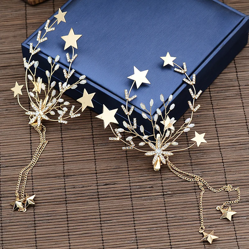 Невесты Милая пара зажимов с длинной бахромой аксессуары для волос золотистый