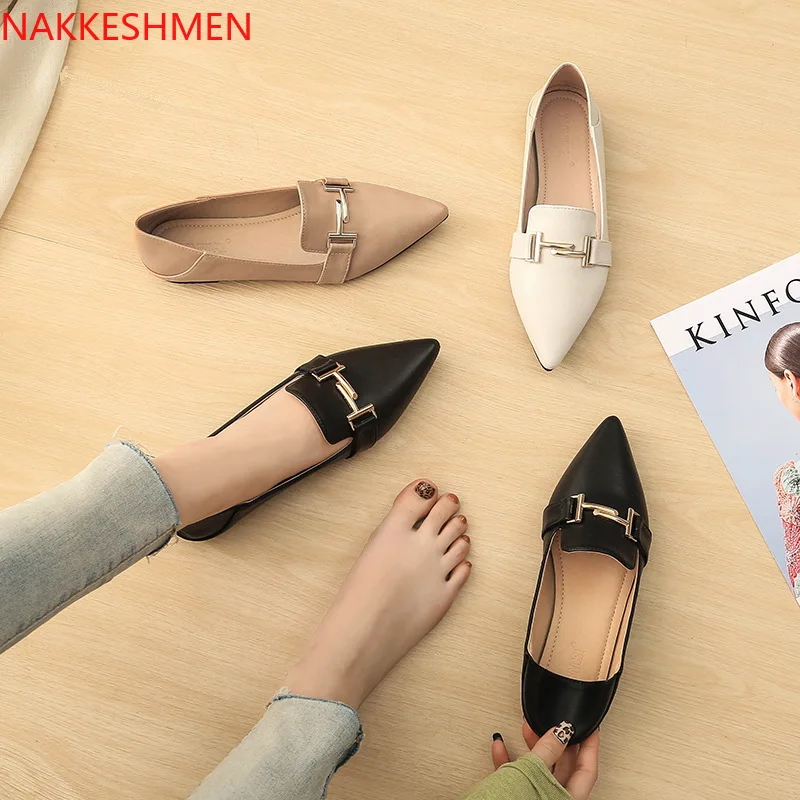 

Simple Pointed Lefu Shoes 2021 New Spring and Autumn Girls' Shoes Casual Soft Leather Doudou Shoes Women's Flat Heel Shoes