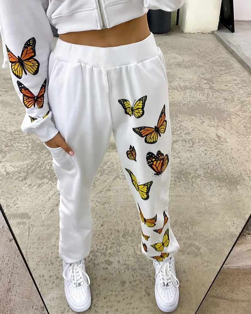 

ladies jogging pants high waist jogging pants butterfly print Harajuku sweatpants sweatpants ladies casual fashion sweatpants
