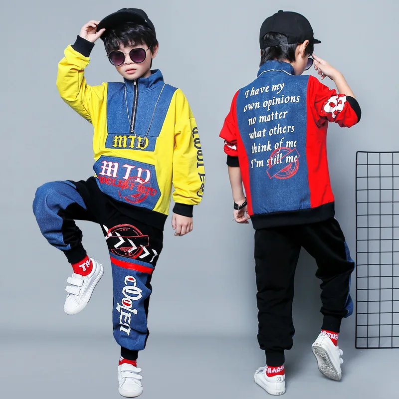 New Model 2019 Boy Suit High collar cowboy Splicing Sportswear 2 sets spring and autumn clothes clothing Children's we | Детская