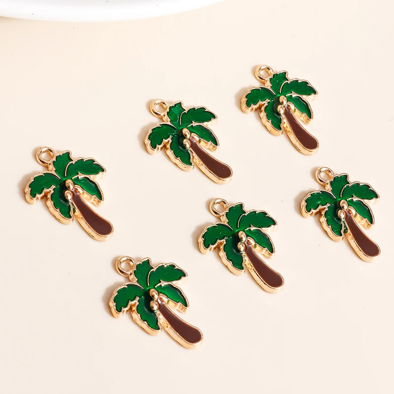 10pcs 15*20 Enamel Coconut Tree Charms for Jewelry Making Handmade Palm Plant DIY Pendants Earrings Bracelets Accessories - купить по