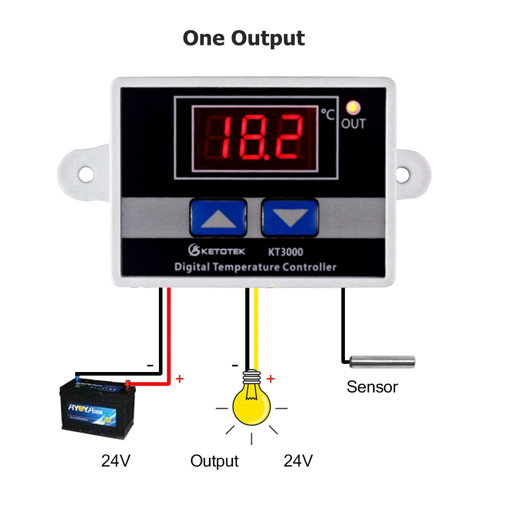 24V one output Цифровой регулятор термостата KT99 10A с прямым выходом, контроль температуры, светодиодный дисплей, переключатель управления нагревом и охлаждением - Цвет: 24V one output