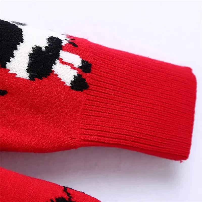 

Za 2021 Women Cow Print Red Sweater Cardigan Oversize Woman New Year Sweater Loose Knit Long Sleeve Female Button-down Cardigan