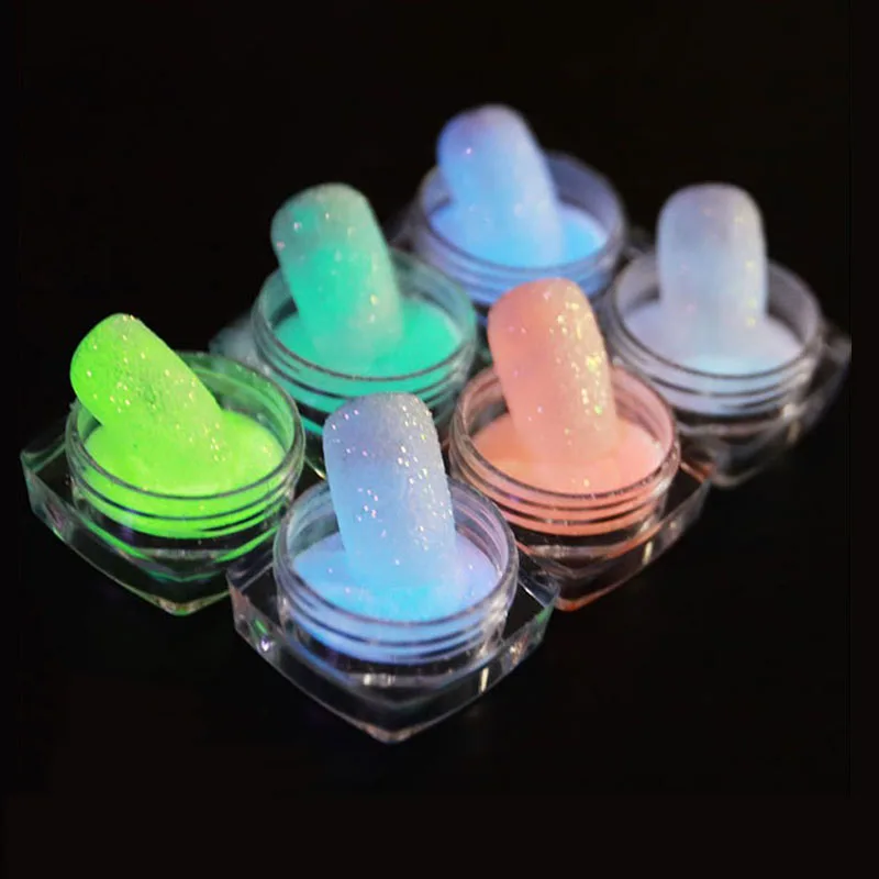 6 шт./компл. пигментарный порошок световой люминесцентной ногтей блеск блестящие
