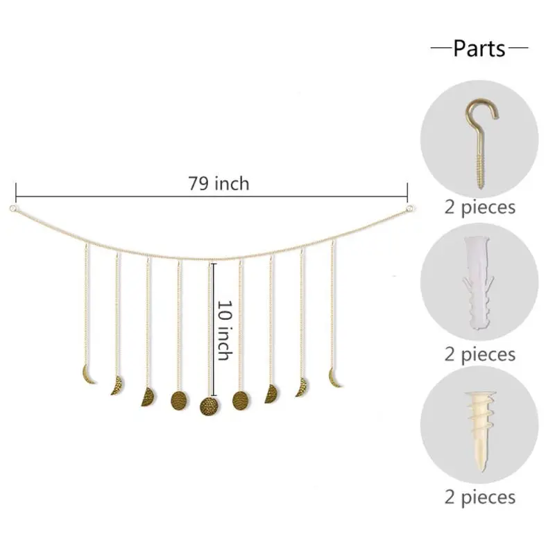 

Moon Phase Garland with Chains Boho Shining Wall Hanging Decor Kids Room Xmas