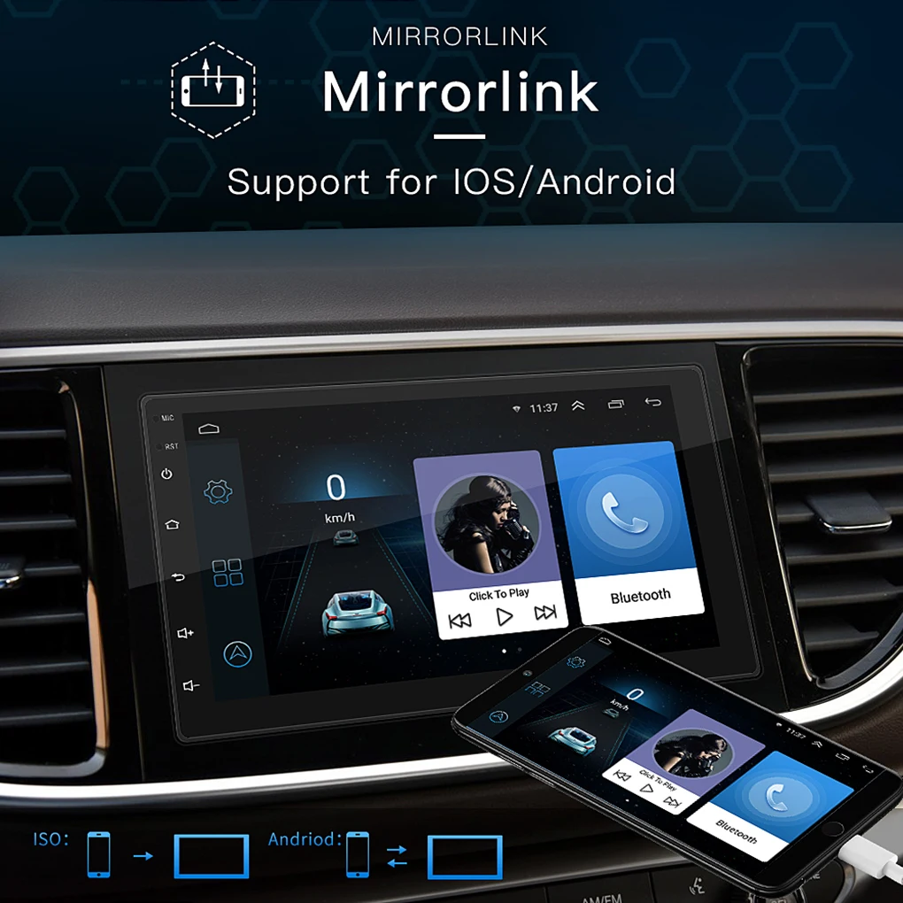 Автомагнитола 2DIN 4 ядра экран 7 дюймов 16 ГБ + 2 USB порта 8 светодиодов|Автомагнитолы|