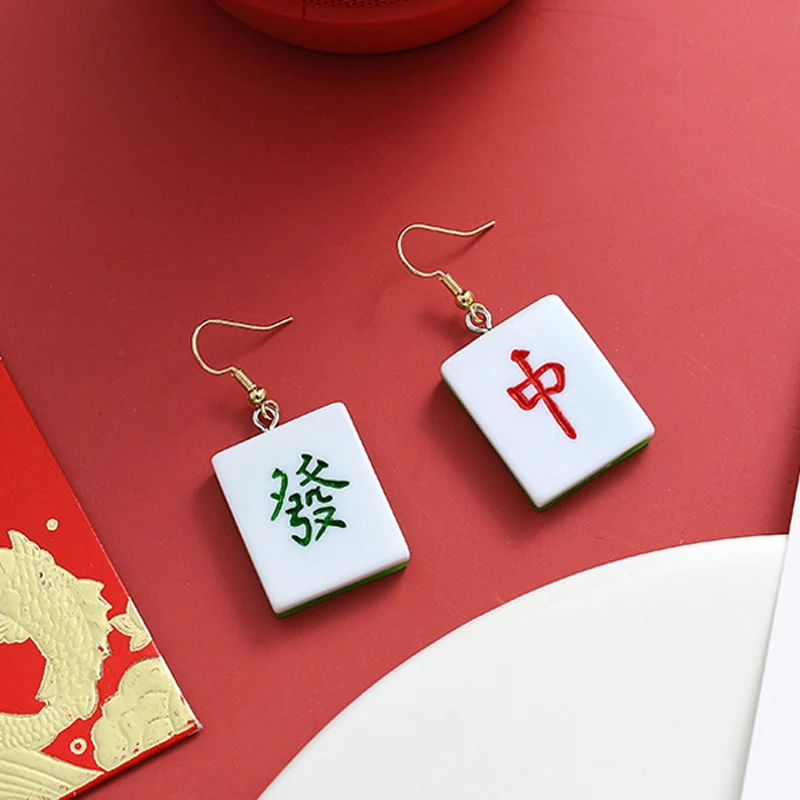 

Modish Ornament Creative Funny Mahjong Poker Earrings Stylish Female Personality Cool Fun Simulation Stud Earrings Women Jewelry