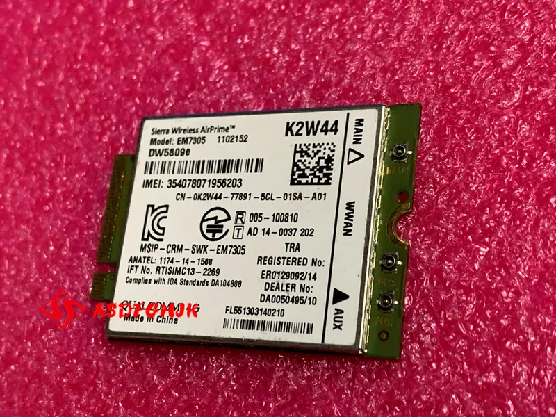 

DW5809e K2W44 for Sierra Wireless Airprime EM7305 M.2 4G 100M LTE WWAN Card Module Dell E7450 E7250/7250 E5550/5550 E5450/5450