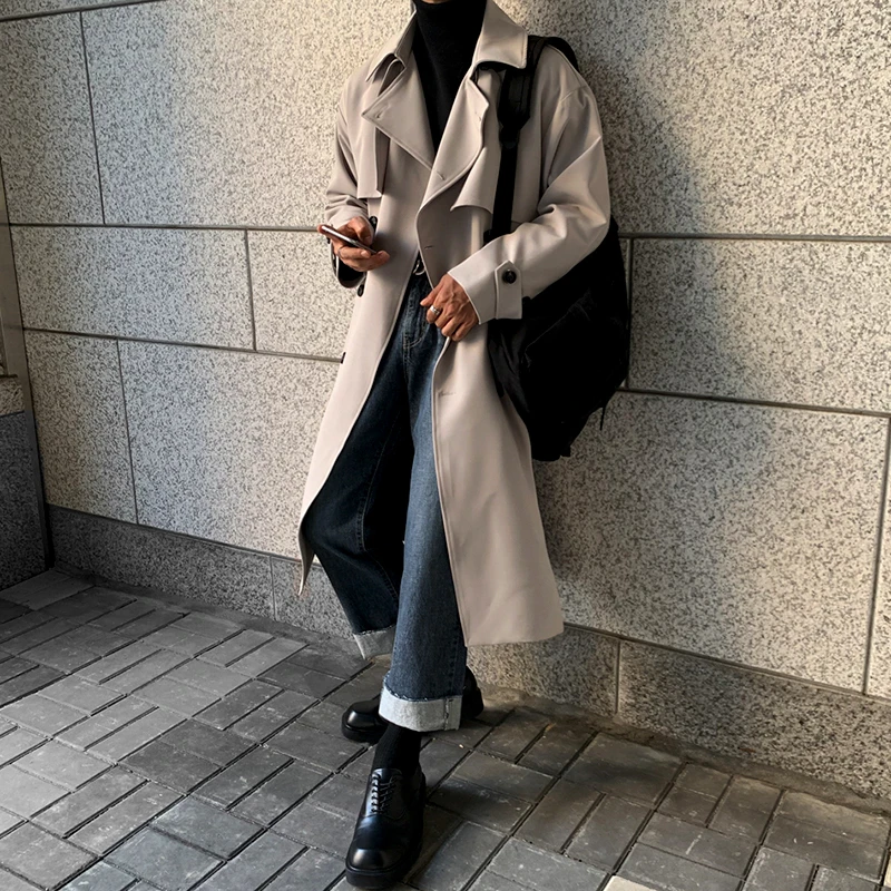 

Мужская ветровка средней длины, Мужская модная повседневная однобортная Свободная куртка в Корейском стиле для весны и осени