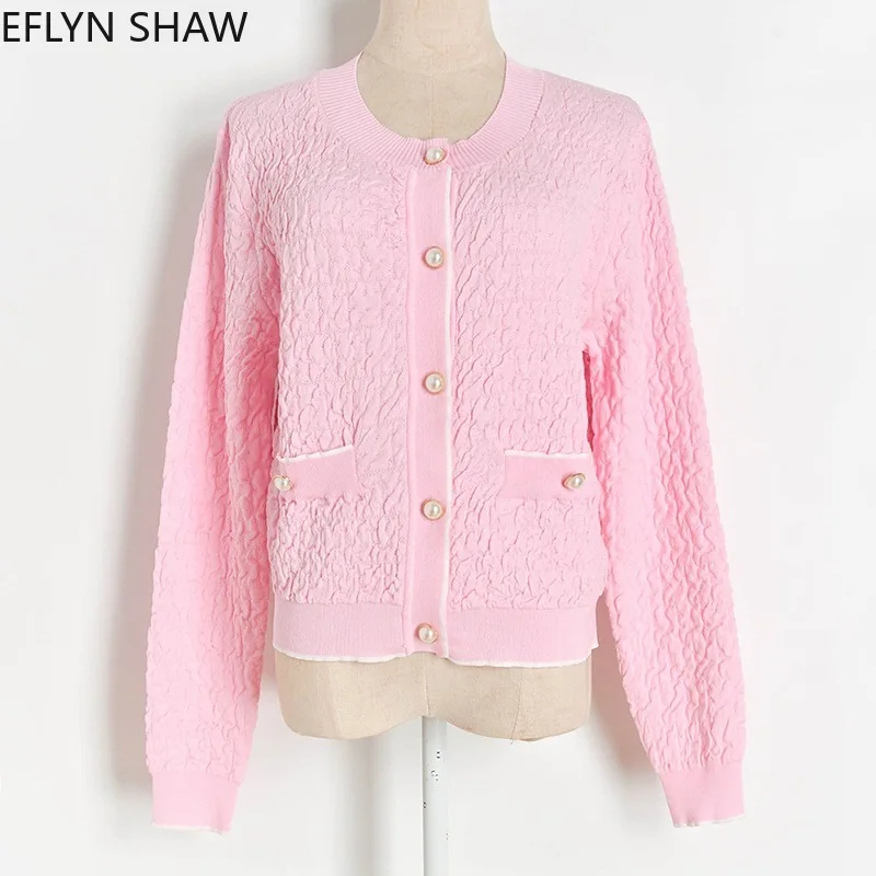 Женские свитера с жемчужной пряжкой вязаный кардиган круглым вырезом и длинным