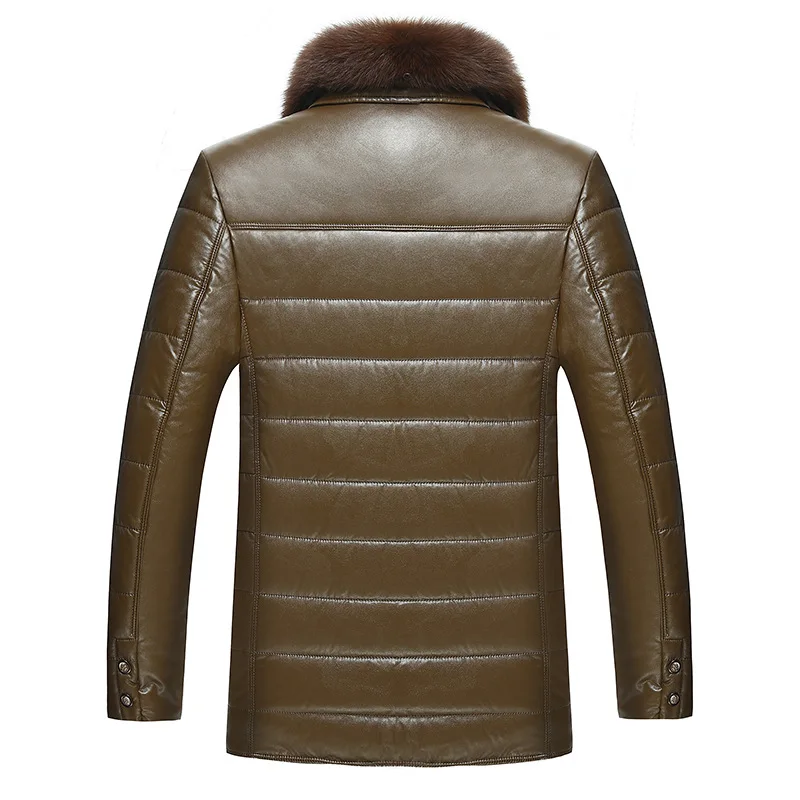 Пуховик мужской зимний из искусственной кожи на молнии с меховым