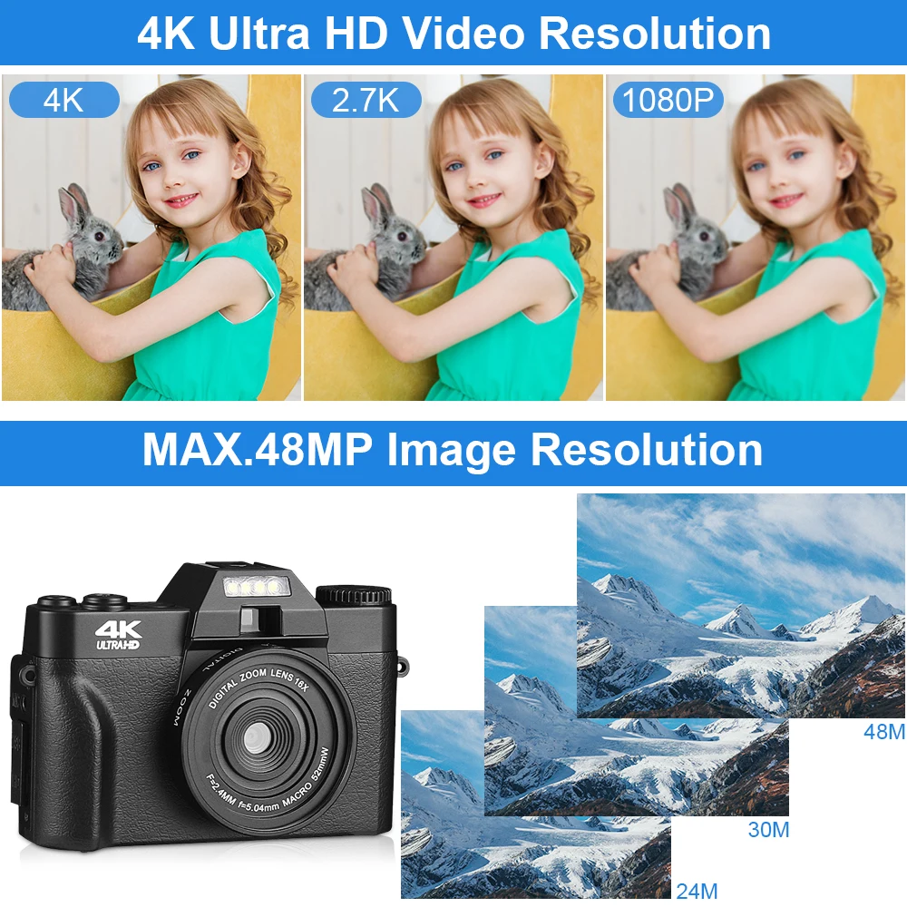 Digital Video Camera Vlogging Camcorder for Facebook WIFI Portable Handheld 16X Digital Zoom