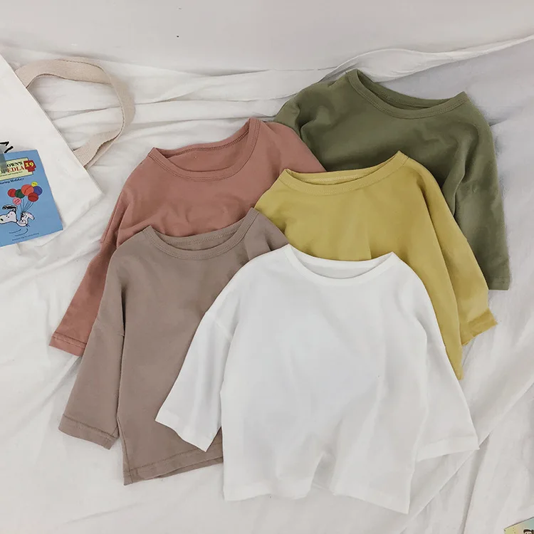 Весенне осенние детские однотонные базовые футболки с длинными рукавами