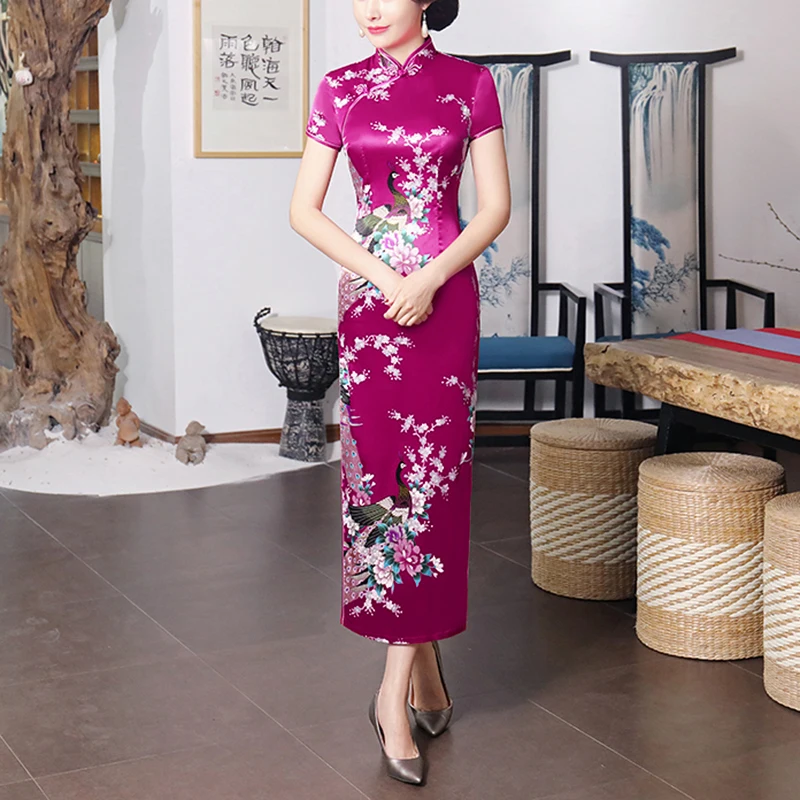 

Женское длинное атласное платье Cheongsam Qipao, традиционный китайский стиль 2019
