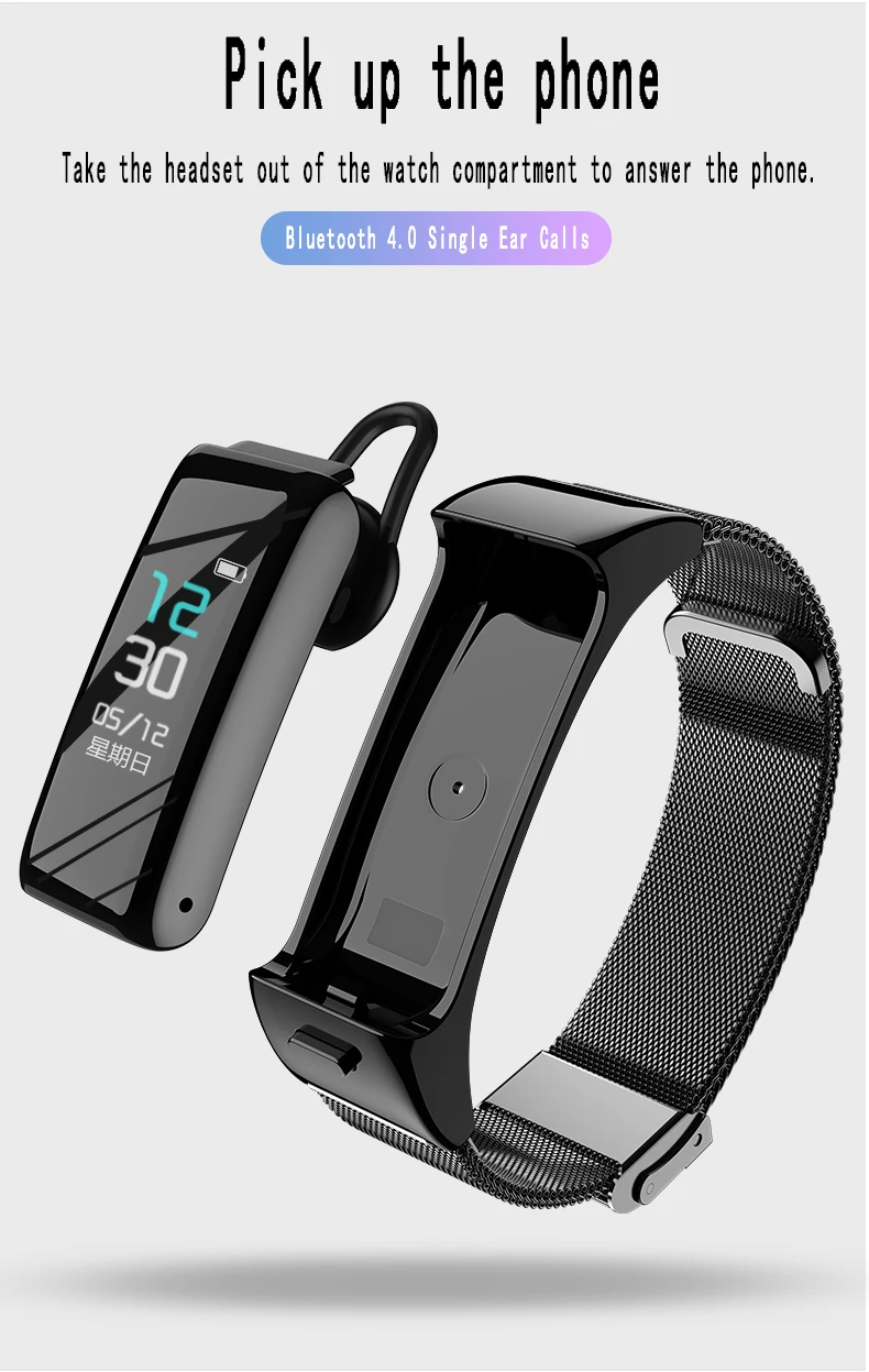 IMice B6, 0,96 дюймов, беспроводные наушники, Bluetooth гарнитура, 2 в 1, вызов, прослушивание музыки, счетчик шагов, спортивные Смарт-часы для мужчин и женщин
