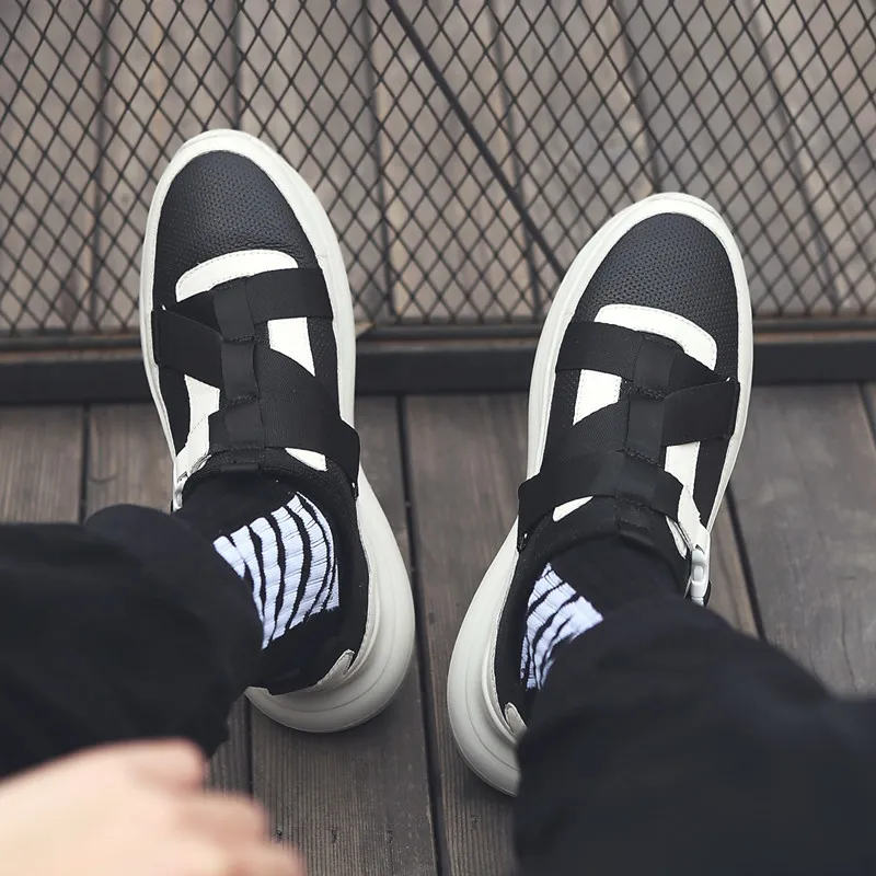 Street Style Slip On Platform Breathable Casual Shoes Men Summer Patchwork Height Increasing Chunky Sneakers Black Trainers |