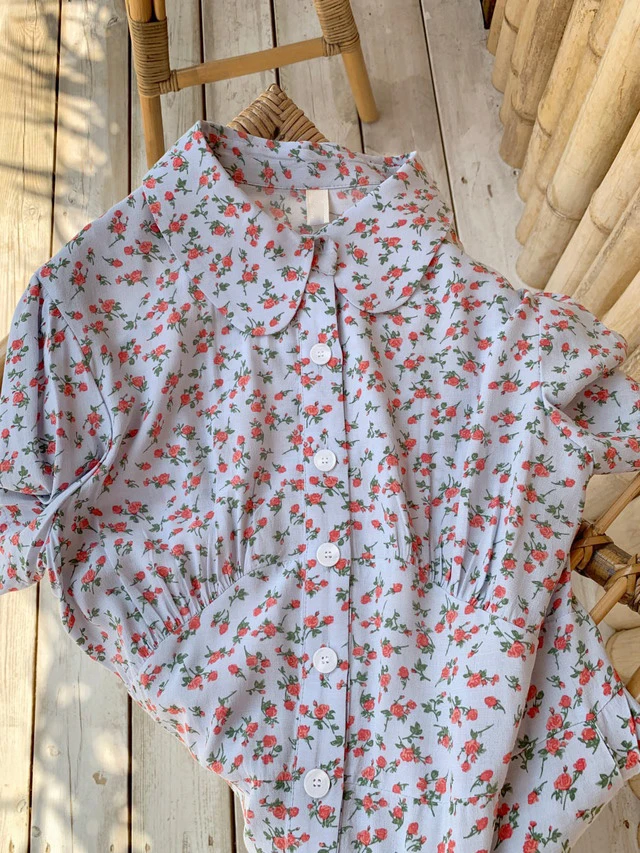 

Summer New French Style Retro Floral Dress Female Knee Length Sundress