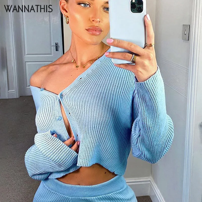 

Женская трикотажная футболка WannaThis, однотонная Повседневная футболка с глубоким V-образным вырезом, на пуговицах спереди, осень 2019