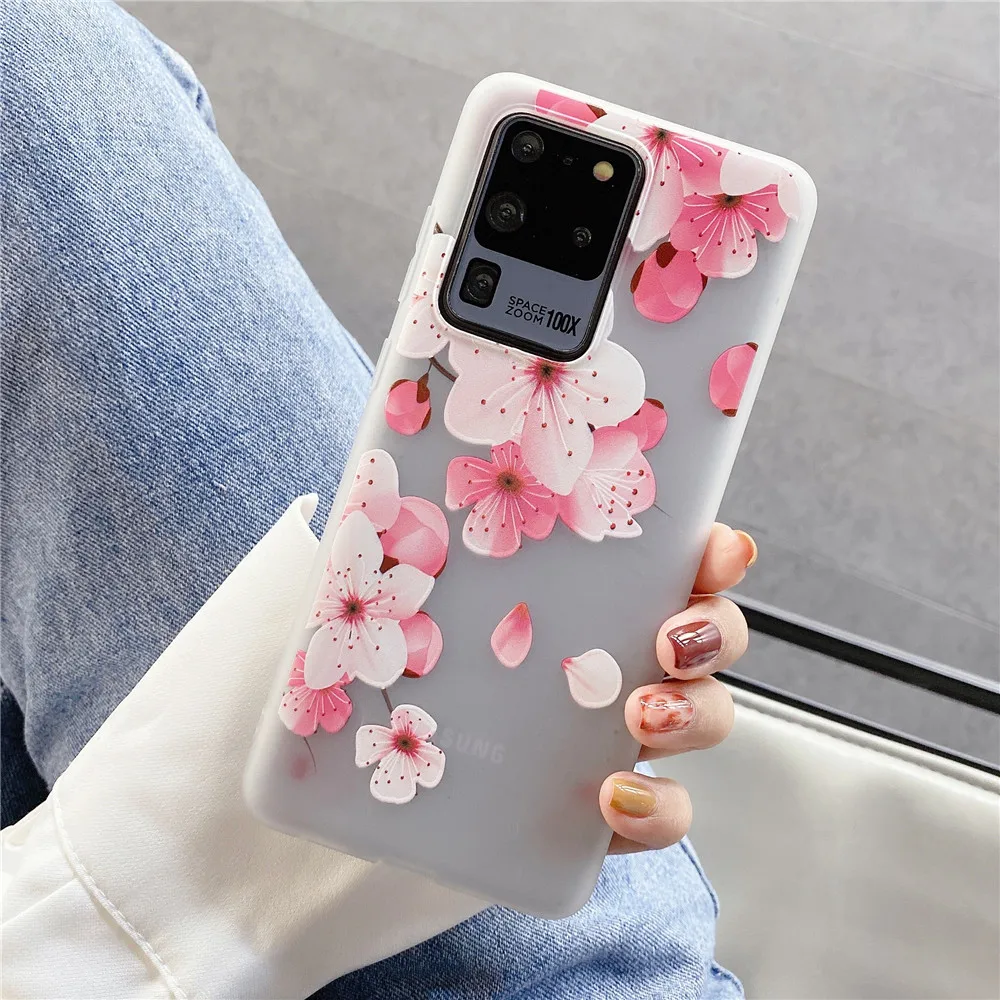 Relief Flowers Phone Case For Samsung Galaxy S8 S9 S10E S10 Lite S20 S21 FE S22 Plus Ultra A10 A20 A30 A50 A70 A80 A90 Soft Case
