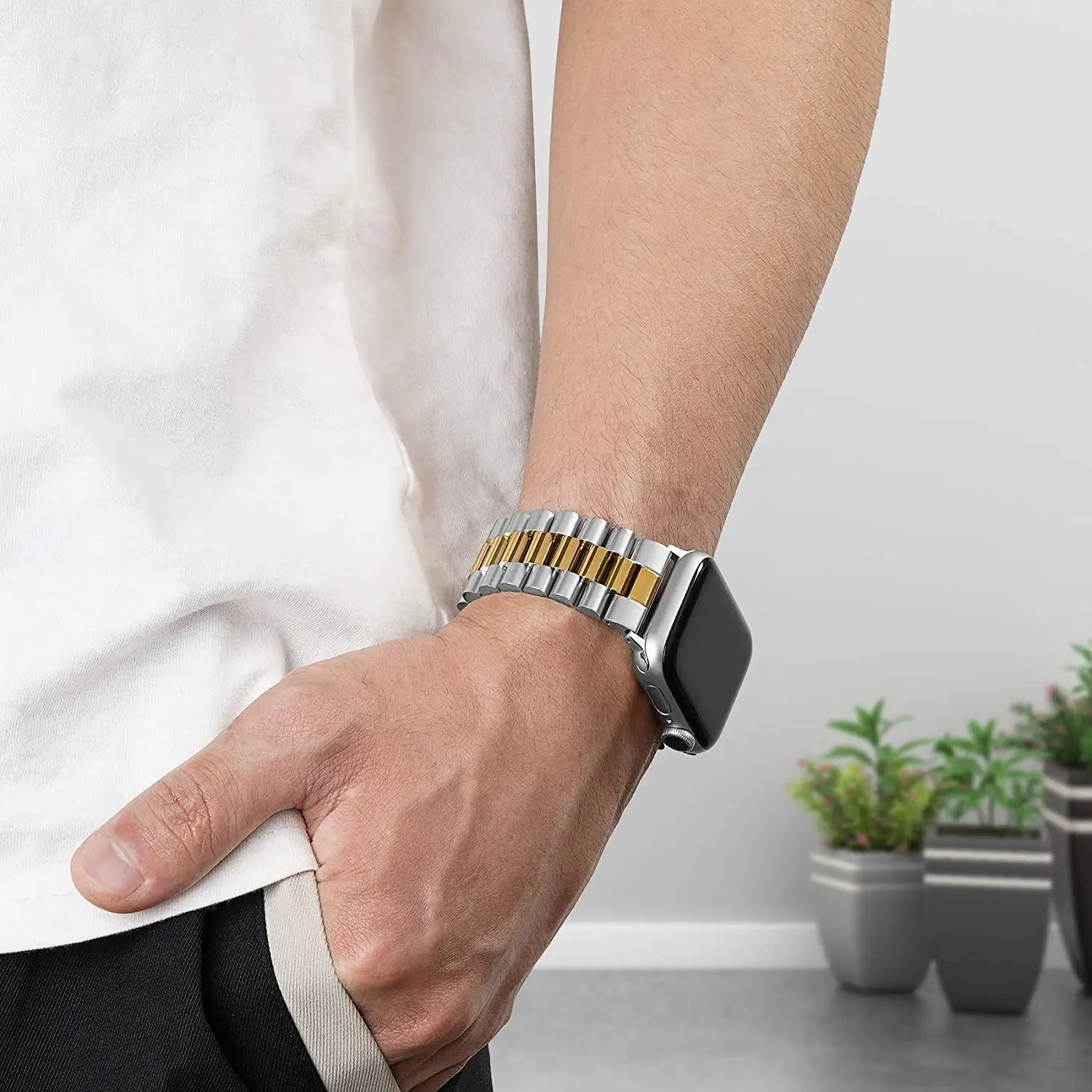 Ремешок металлический для Apple watch 44 мм 42 40 38 сменный Браслет из нержавеющей стали