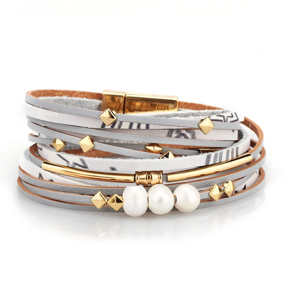 2020 Braid Leather Bracelet For Women Fashion Alloy Magnetic Buckle Multilayer Wrap Female Pearl Bangle Jewelry Gift | Украшения и