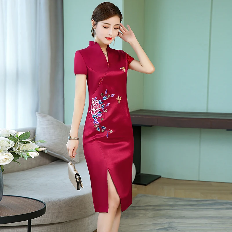 Винно красные вечерние платья Qipao с вышивкой в современном дизайне|qipao design|red