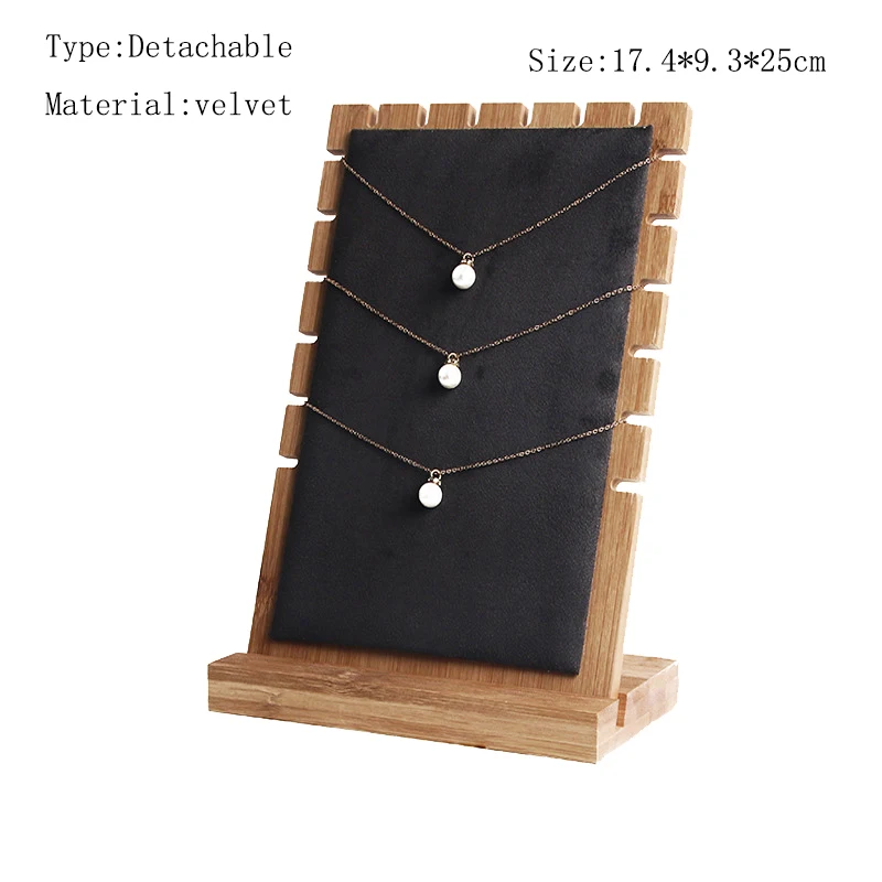 Detachable Black Vel Бамбуковые ювелирные изделия кулон ожерелье дисплей стойка Органайзер хранилище чехол - Цвет: Detachable Black Vel