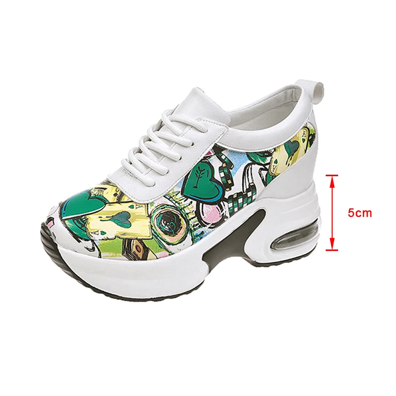

Women's Thick-soled Graffiti Sneakers Autumn Women's Platform Height Increasing Lace Up Casual 2021Comfortable Fashion Shoes