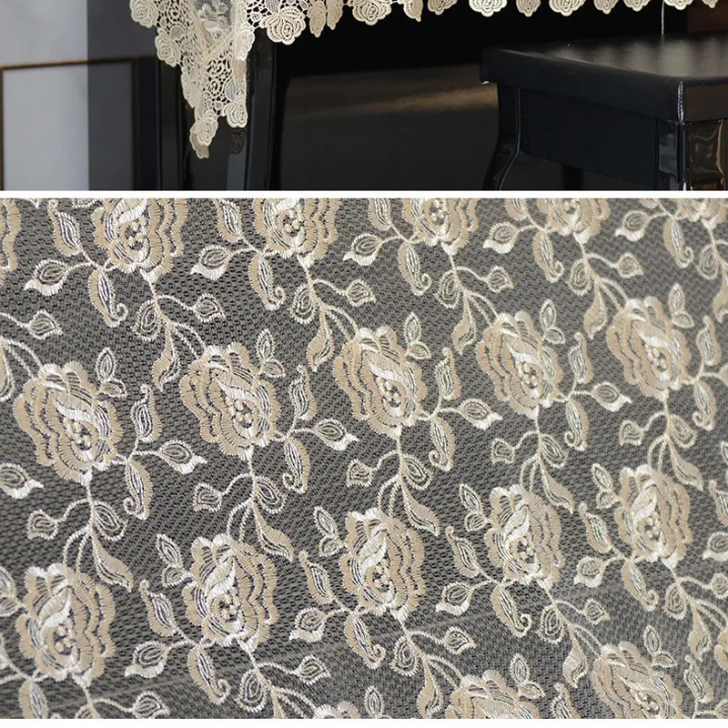 

Korean Princess Rose Lace Fabric Upright Piano Dust Cover Gold Soft Piano Towel Keyboard Dustproof Cloth Home Decoration