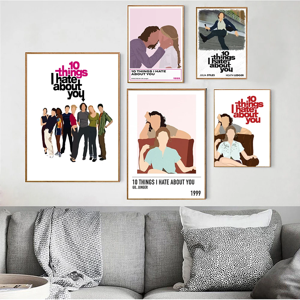 

10 Things I Hate About You Movie Poster Art Print Modern Romantic Film Illustration Cartoon Cover Pictures Bed Room Home Decor