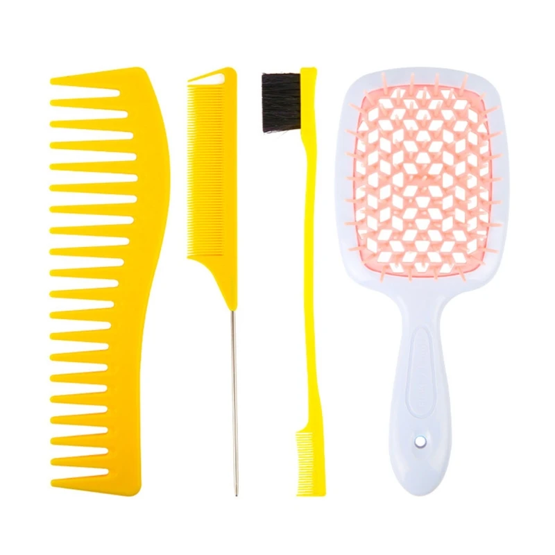 

4pcs Anti-Static Comb Detangling Hair Brush Scalp Massage Wide Tooth Tail Combs Hairdressing Styling Tools for Salon Home