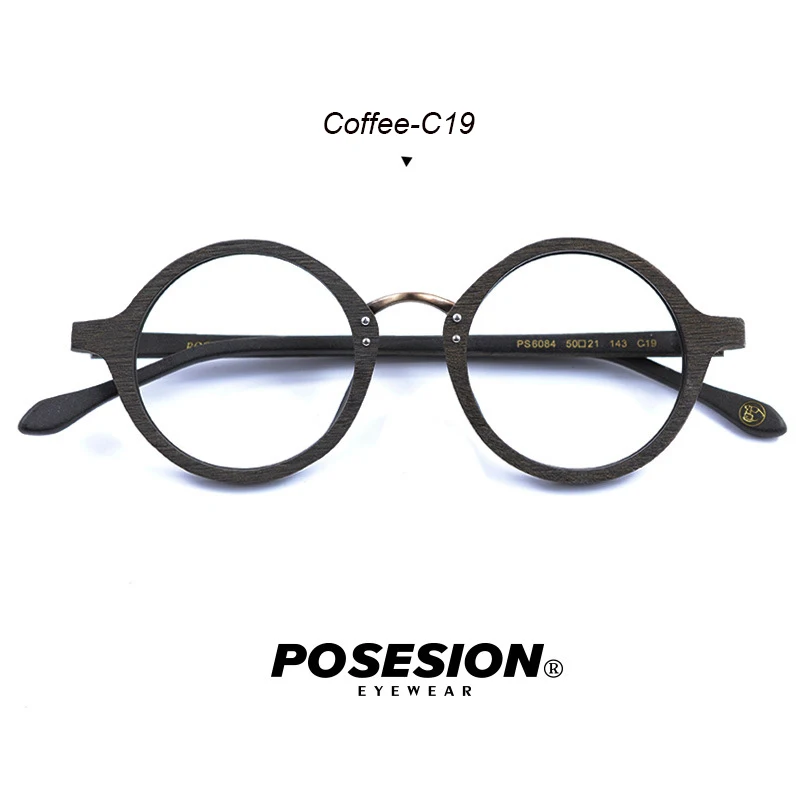 Coffee-C19 Posesion оправы для очков Для мужчин Для женщин круглые деревянные прозрачные линзы, очки по рецепту очки с диоптриями оправы очков - Цвет оправы: Coffee-C19