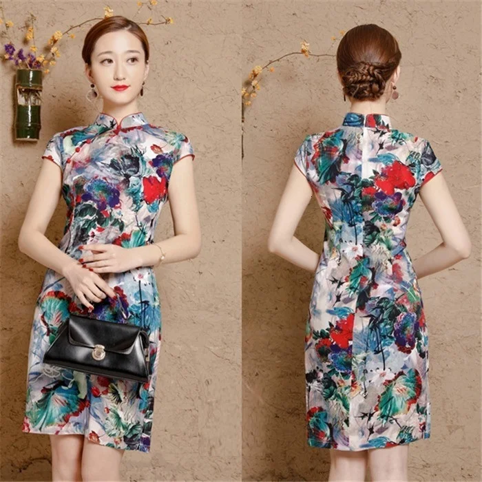 Китайские платья Ципао Cheongsam из хлопка и льна Mujer Vestidos размера плюс для женщин короткие 3XL 4XL 5XL летние Новое поступление