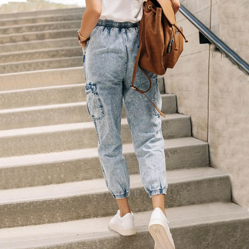 

2021 Drawstring High Stretch Fashion washed lace-up jeans and trousers Denim Full Length Pencil Pants Skinny Jean Trousers