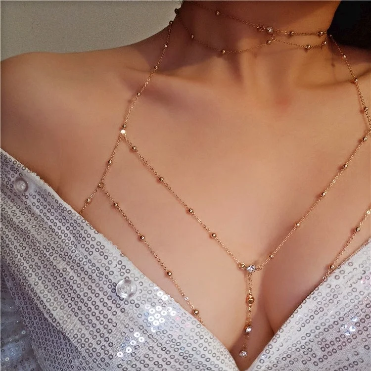 

Сексуальная цепочка для груди, бикини, цепочка для тела, ювелирное изделие, сексуальное ожерелье до ключиц, Женские аксессуары, волнистая це...