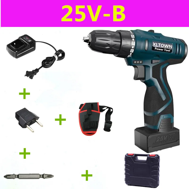 25V B Xltown12/16,8/алюминиевая крышка, 25В мульти-функция литий-ионная аккумуляторная батарея для электрического шуруповерта бытовой электросети Инструменты Мини электрическая дрель - Цвет: 25V B