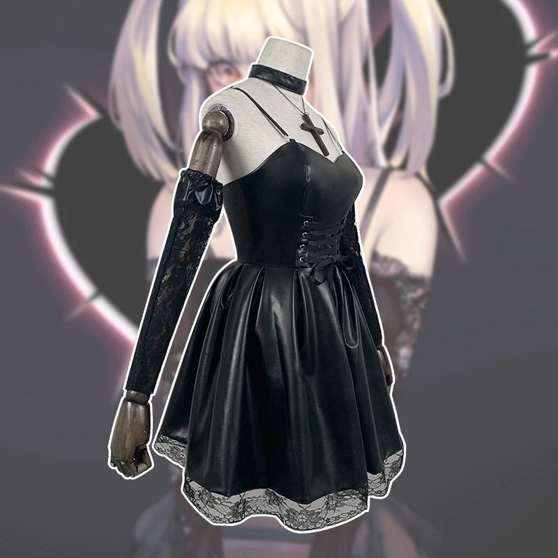 Death Note Cosplay Costume Wig Misa Amane Imitation Leather Sexy Lace Dress+gloves+stockings+necklace Uniform Streetwear |