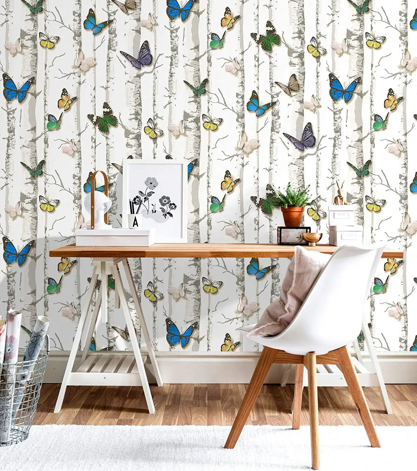 

LUCKYYJ Birch Tree w/Butterfly Peel & Stick Wallpaper Vinyl Self Adhesive Contact Paper for Walls Bathroom Bedroom Home Decor