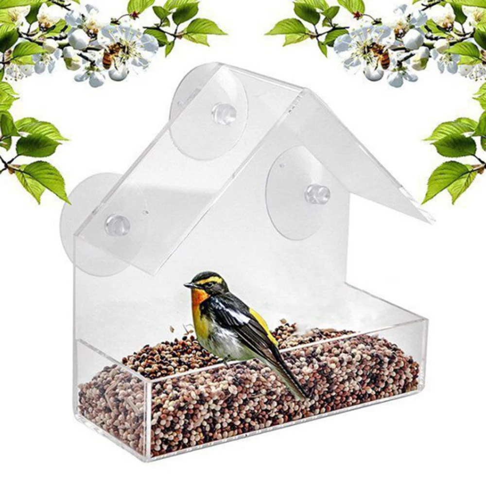 

Acrylic Bird Squirrel Food Feeder Clear Birdhouse W/ Suction Cup Mount Outdoor