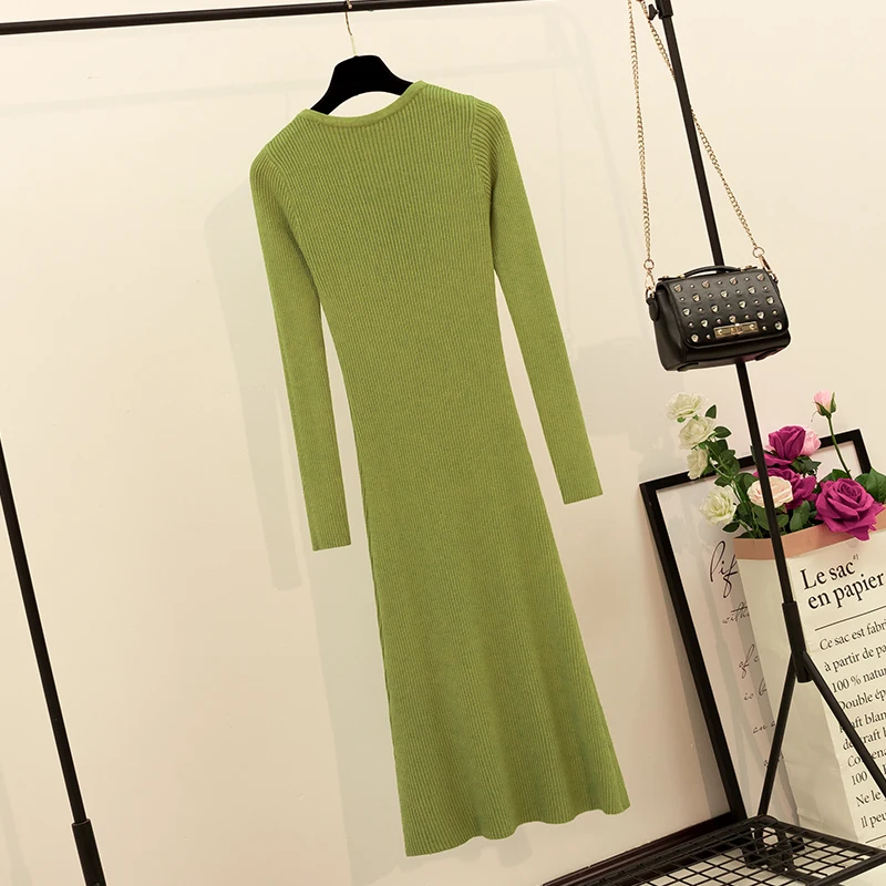 Женское трикотажное платье-свитер GIGOGOU длинное утепленное платье-пуловер с