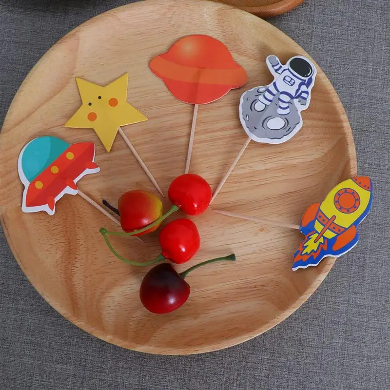 72PCS Cake Decorations Creative Toppers Spaceman Shape Dessert Decoration Card Aviation Theme Party Supplies | Дом и сад